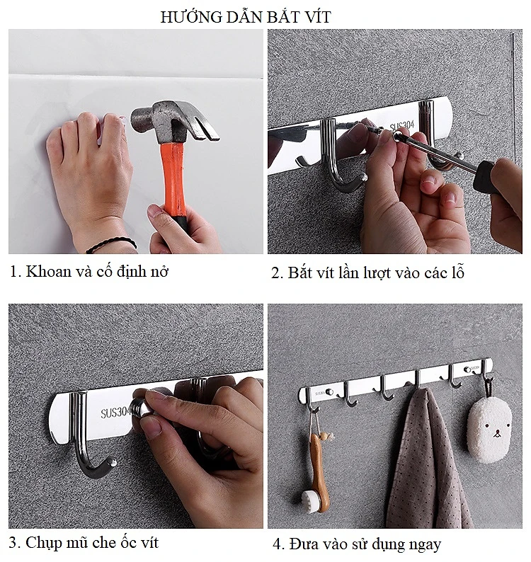 Cách dùng vít dán móc treo quần áo